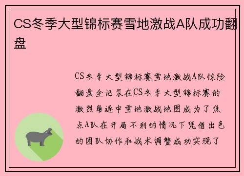 CS冬季大型锦标赛雪地激战A队成功翻盘